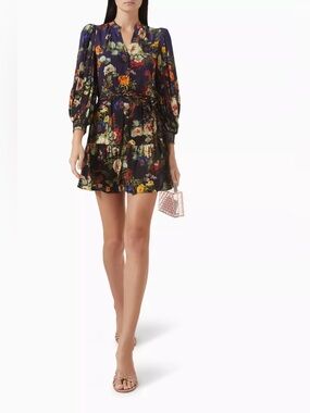 NEW ALICE + OLIVIA Antoinette Floral-Print Sateen Mini Dress Size 6